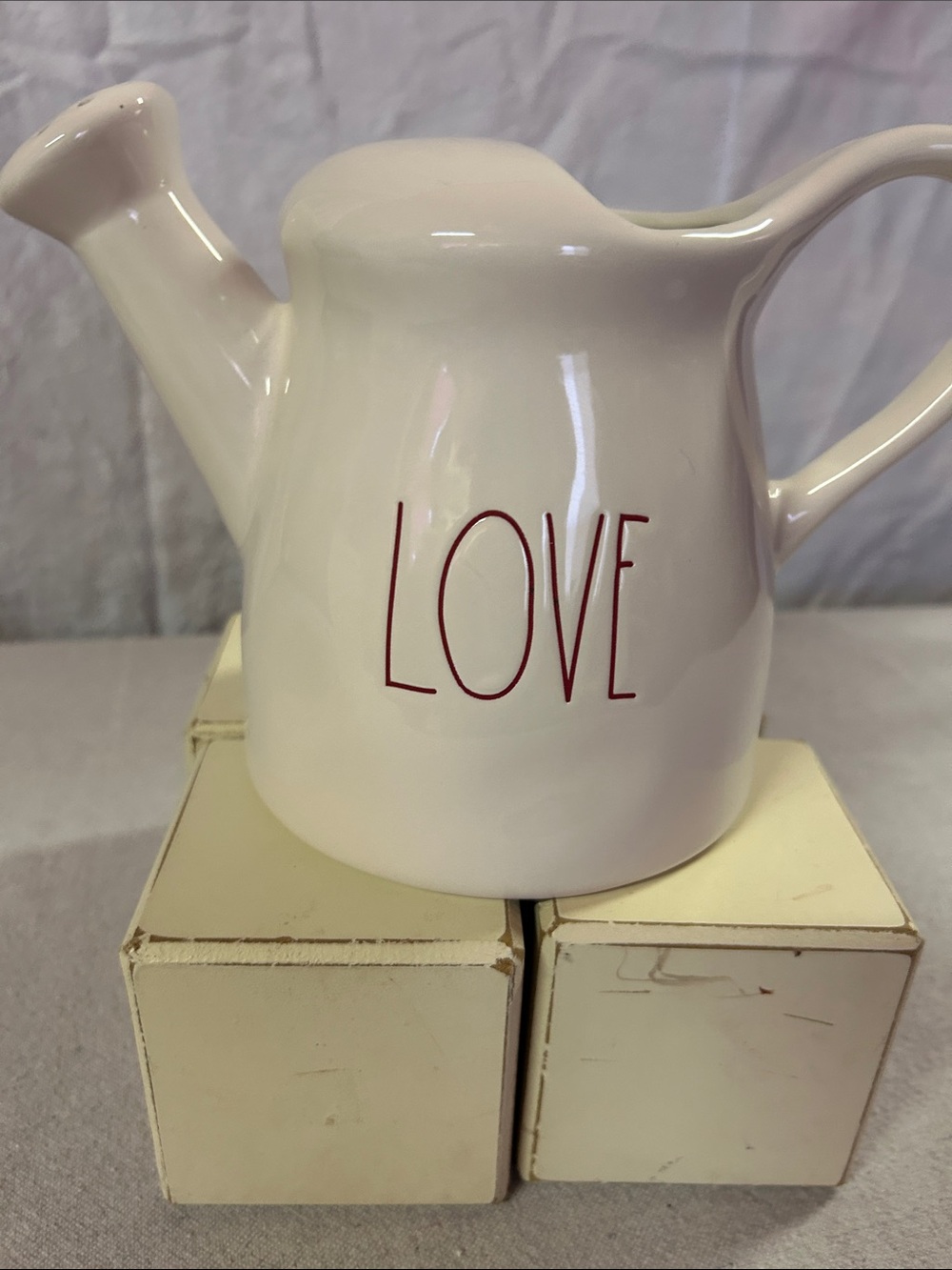 Love Ceramic Watering Can - White with Red Lettering